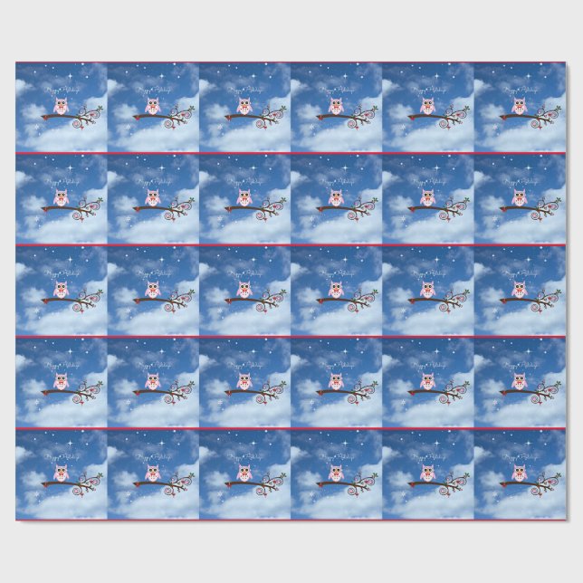 Papier Cadeau Chouette de Noël design de vacances mignon et colo (Plat)