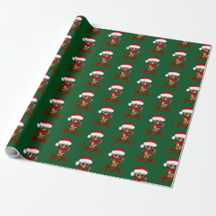 Papier Cadeau Chouette De Noël Sur La Branche De Pins