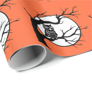 Papier Cadeau Chouette éffrayante dans l'arbre, avec pleine lune