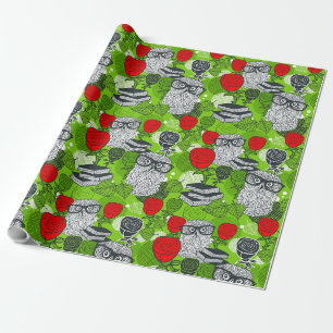 Papier Cadeau Chouette en roses rouges