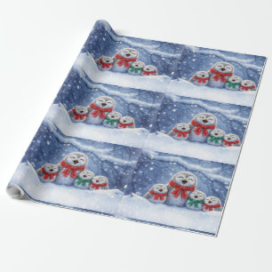 Papier Cadeau Chouette et famille mignonne des Fêtes de Noël