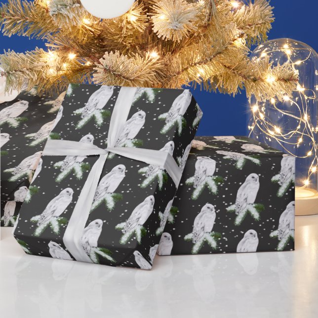 Papier Cadeau Chouette Neige Sur Pin (Vacances)