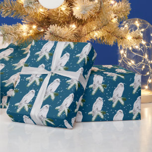 Papier Cadeau Chouette Neige Sur Pin