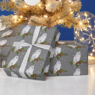 Papier Cadeau Chouette Neige Sur Pin Et Berries