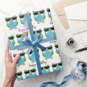 Papier Cadeau Chouettes d'anniversaire avec lunettes de soleil
