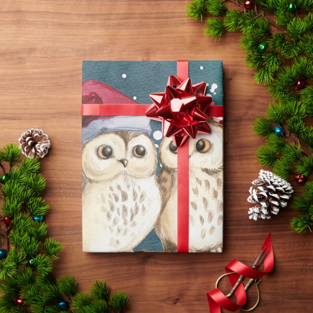 Papier Cadeau Chouettes de Noël (Cadeau de vacances)