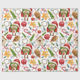 Papier Cadeau Chouettes de Noël à l'aquarelle mignonne