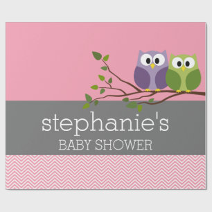 Papier Cadeau Chouettes mignonnes sur Branche Bébé Fille Douch