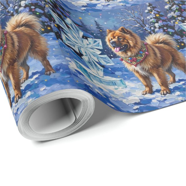 Papier Cadeau Chow Chow Christmas Sculpture Garden Holiday (Coin rond)