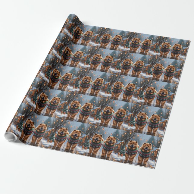 Papier Cadeau Chow Chow Dogs Christmas Snow Holiday  (Déroulé)
