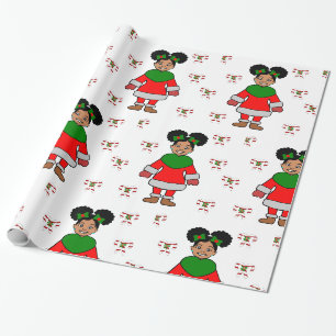 Papier Cadeau Christmas Afro Girl Black kid mignonne