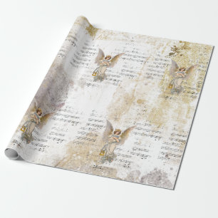 Papier Cadeau Christmas Angel Wings Musique Gold Découpage Idée