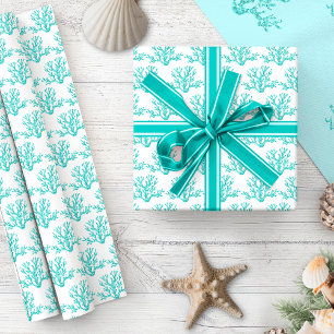 Papier Cadeau Christmas Aqua Blue White Beach Coral Motif