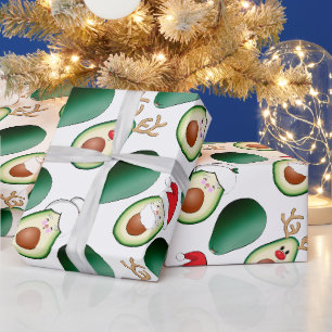 Papier Cadeau Christmas Avocado Père Noël, Rudolph, & Mrs Clau