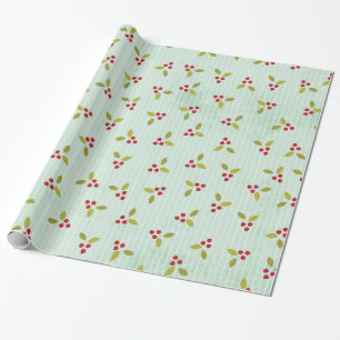 Papier Cadeau Christmas Bales Holly Bells Berry Enveloppement Pa