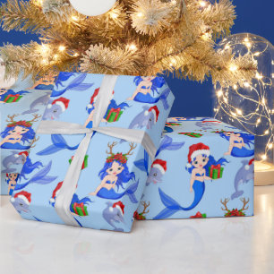 Papier Cadeau Christmas Beach sirènes dauphins