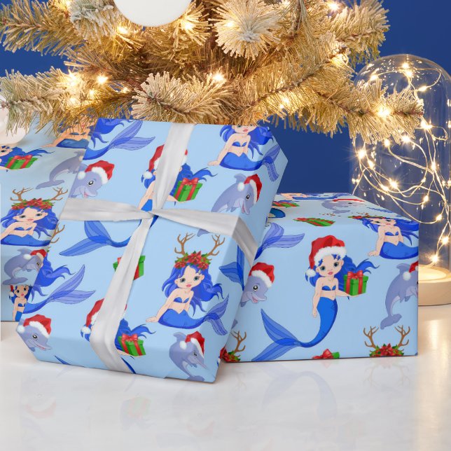 Papier Cadeau Christmas Beach sirènes dauphins (Vacances)