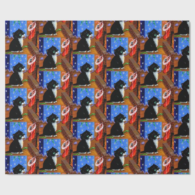 Papier Cadeau Christmas Black Cat Art Painting (Plat)