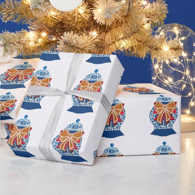 Papier Cadeau Christmas Blue Ginger Jar     (Vacances)