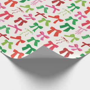 Papier Cadeau Christmas Bows Red Green Pink crème