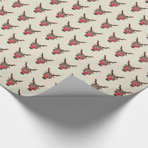 Papier Cadeau CHRISTMAS CADEAU renne mignon roux nez rouge rudol