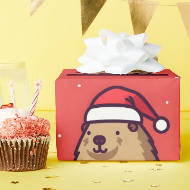 Papier Cadeau Christmas Capybara Santa Hat (Fête d'anniversaire)
