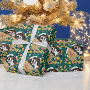 Papier Cadeau Christmas Dudley Labrador et Bernese Mountain Dog