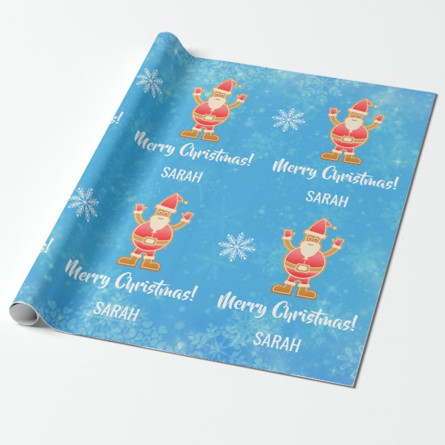 Papier Cadeau Christmas Gingerbread Brown Père Noël Personnalise (Déroulé)