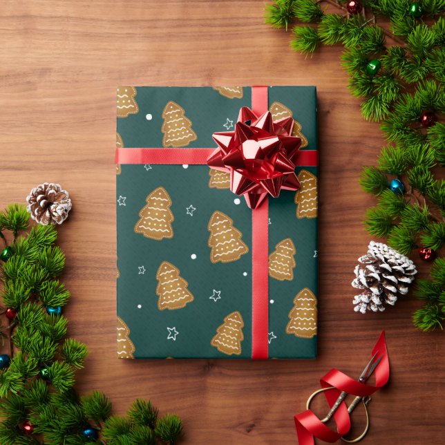Papier Cadeau Christmas Gingerbread Trees Wrapping Paper (Cadeau de vacances)