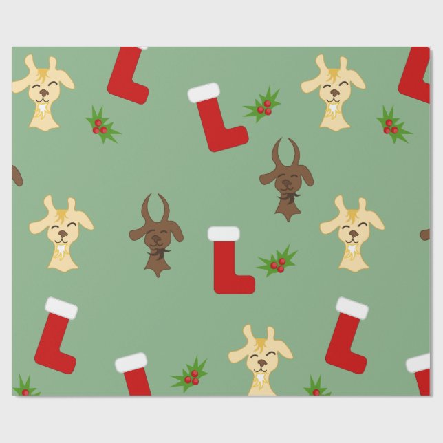 Papier Cadeau Christmas Goats with Stockings and Mistletoe Funny (Plat)