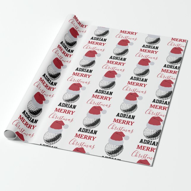 Papier Cadeau Christmas Golf Ball Sports Nom personnalisé (Déroulé)