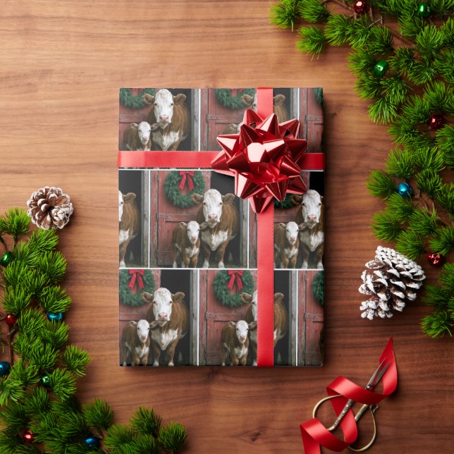 Papier Cadeau Christmas Hereford Cow and Calf (Cadeau de vacances)