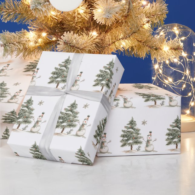 Papier Cadeau Christmas Holiday Fine Tree Snow man  (Vacances)