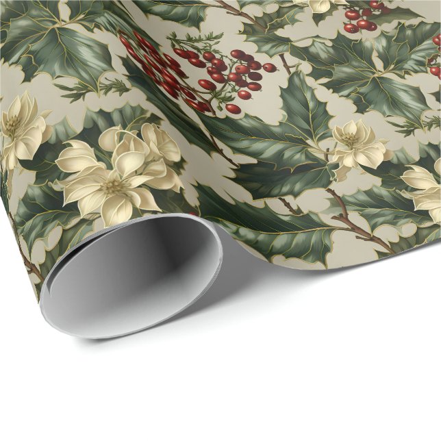 Papier Cadeau Christmas Holly Berry (Coin rond)