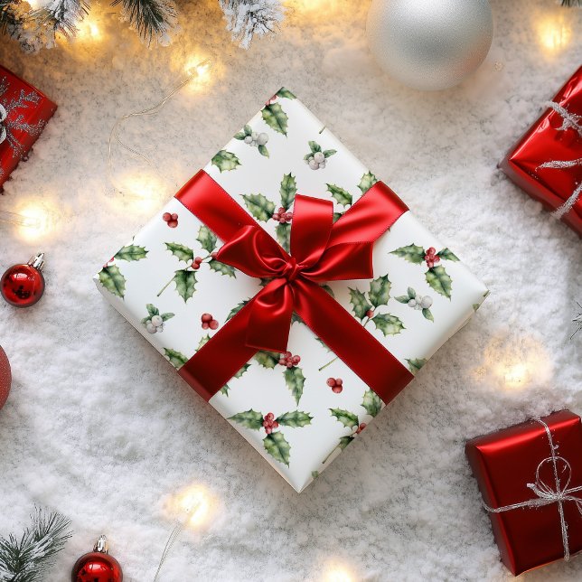 Papier Cadeau Christmas Holly et Mistletoe (Holly Christmas Wrapping Paper)