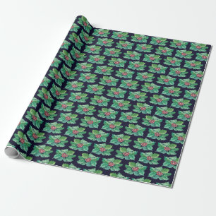 Papier Cadeau Christmas Holly Motif