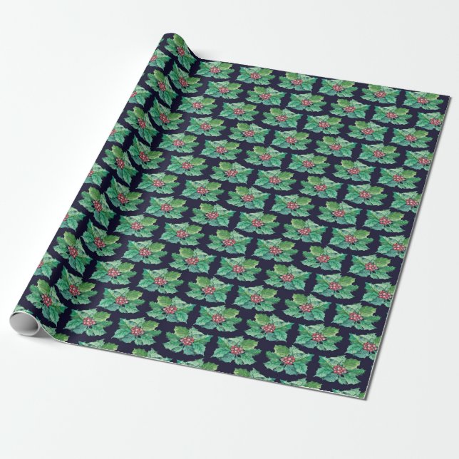 Papier Cadeau Christmas Holly Motif (Déroulé)
