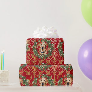 Papier Cadeau Christmas Labrador On Red Snowflake Arrière - plan