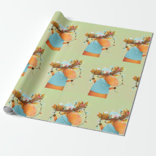 Papier Cadeau Christmas Moose Lights Amusant Humour Animal Art