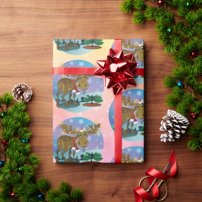 Papier Cadeau Christmas Moose smaller print Wrapping Paper (Cadeau de vacances)