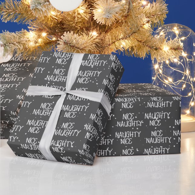 Papier Cadeau Christmas NICE NAUGHTY Texte Sur Grey (Vacances)