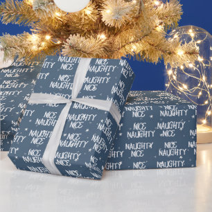 Papier Cadeau Christmas NICE NAUGHTY Texte Sur Les Étoiles