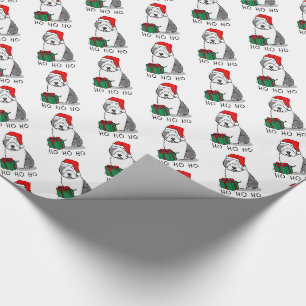 Papier Cadeau Christmas Père Noël Old English Sheepdog (Grey 1)