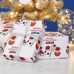 Papier Cadeau Christmas Père Noël Sports Athletic Balls Personna