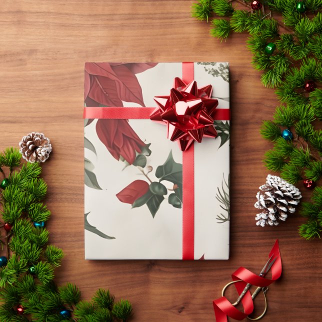 Papier Cadeau Christmas Poinsettia (Cadeau de vacances)