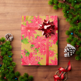 Papier Cadeau Christmas Poinsettia Gold Orange
