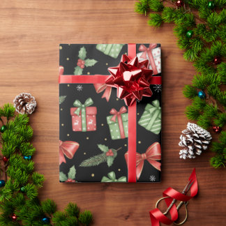 Papier Cadeau Christmas Presents, Black