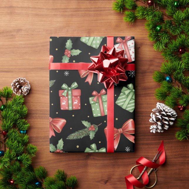 Papier Cadeau Christmas Presents, Black (Cadeau de vacances)