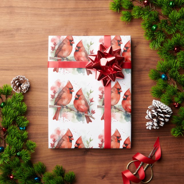 Papier Cadeau Christmas Red Cardinal Birds Holiday Art (Cadeau de vacances)