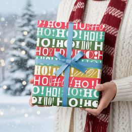Papier Cadeau Christmas Red Green et Gold HO ! Oh ! Oh ! Rayures